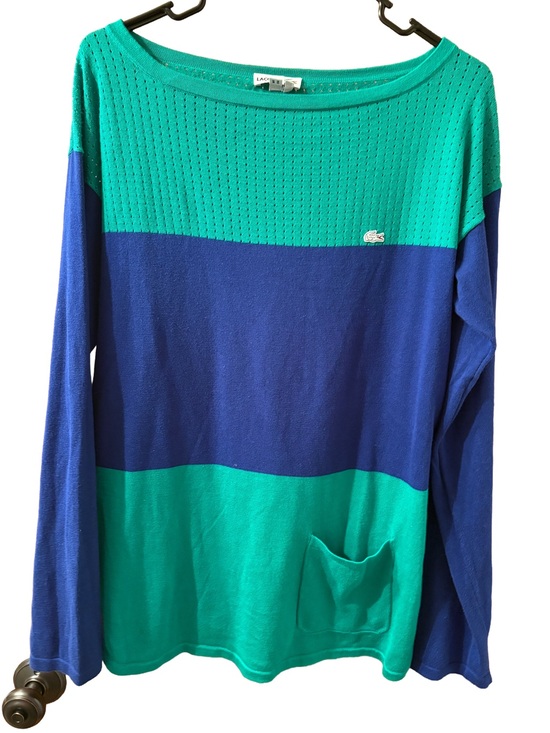 Lacoste Sweaters - Lacoste Vintage HTF Green and Blue Colorblock Long Sleeve Knit  Sweater XL EUC